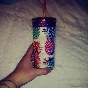 Pineapple cup w/ lid and straw